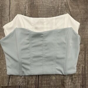 SHEIN Corset Tube Tops‎ S Blue & White Structured Bustier Strapless Crop Set